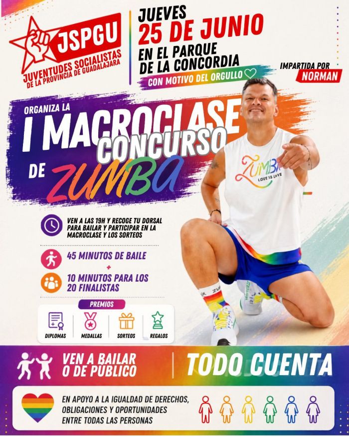 Juventudes Socialistas organiza la primera macro clase-concurso de zumba en Guadalajara con motivo del Orgullo LGTBI 2026